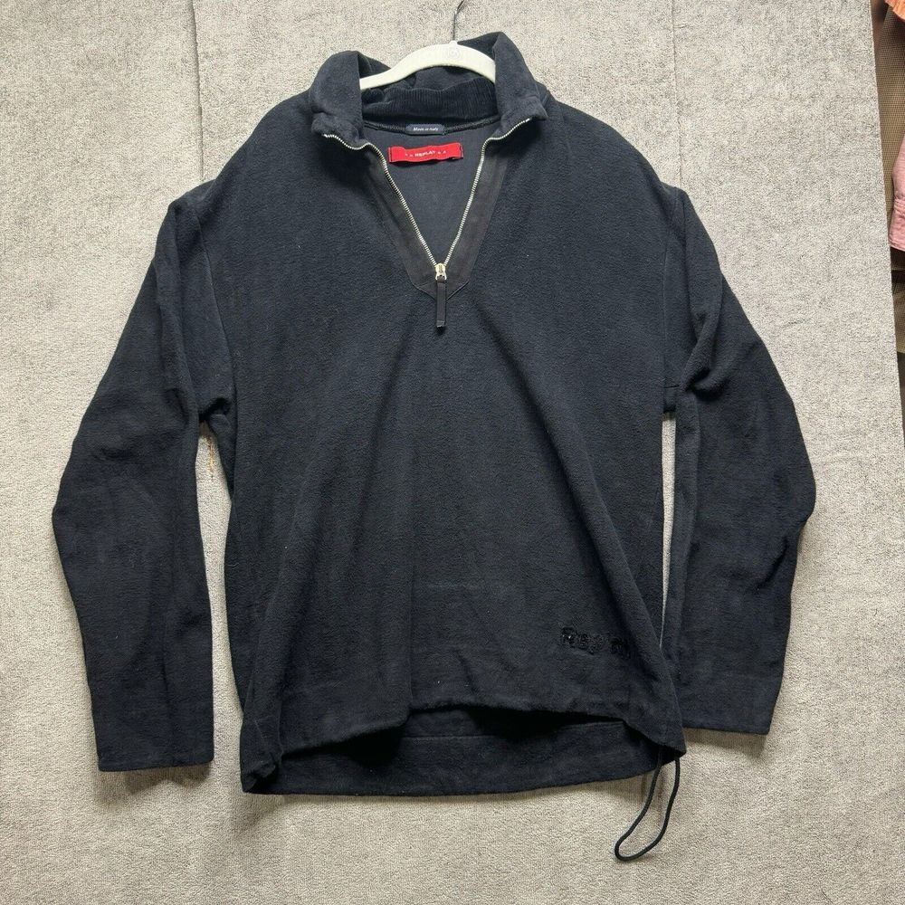 Replay Half Zip Sweater Mens M‎ Black Cotton Stretch Pullover Italy Sustainable
